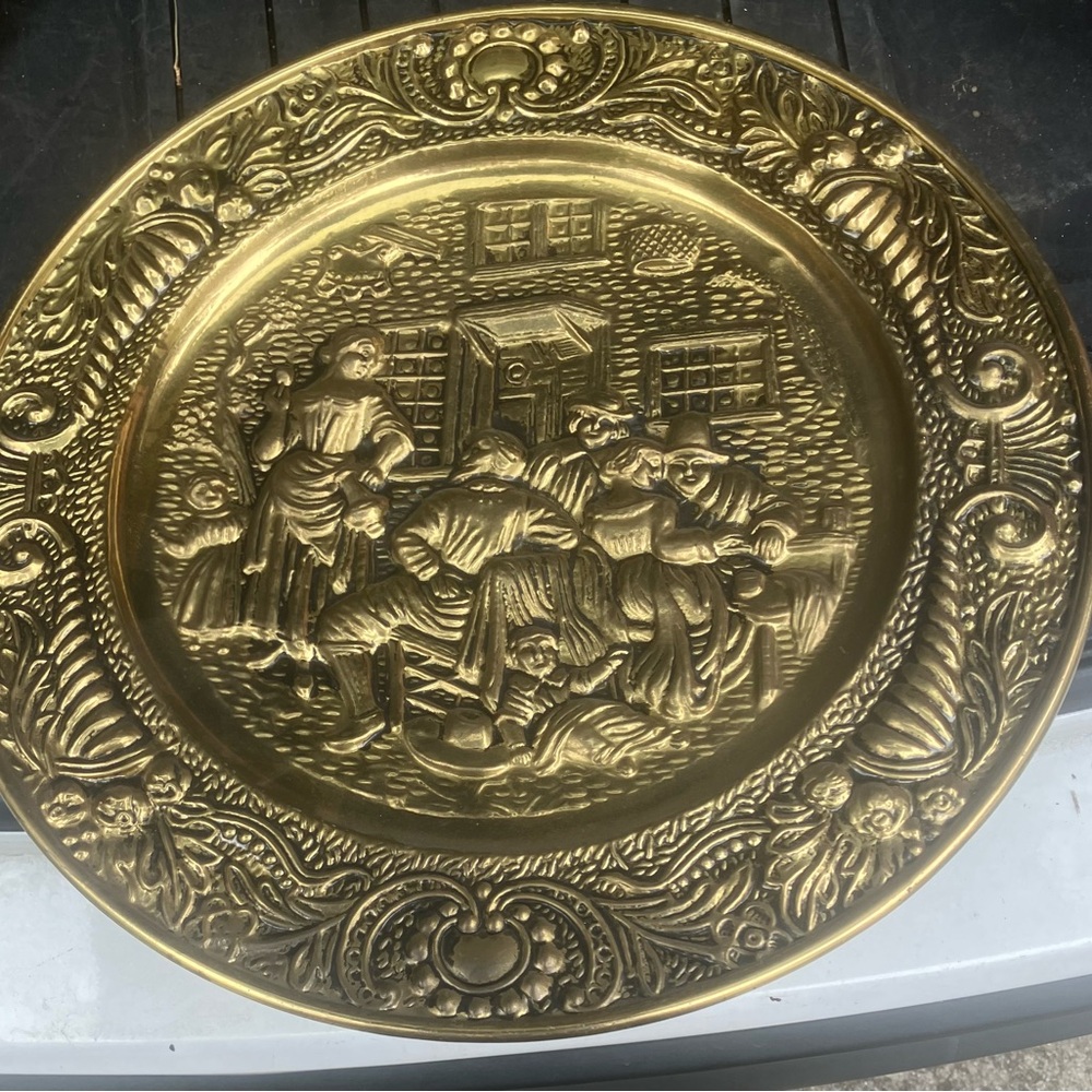 Ornate Embossed Brass Decorative Plate